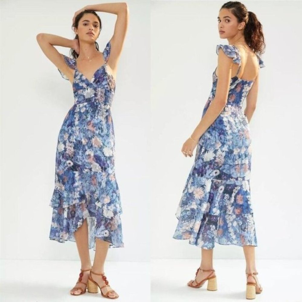 NWT Anthropologie Hutch Coley Midi Dress Sz 4 Floral Print Blue